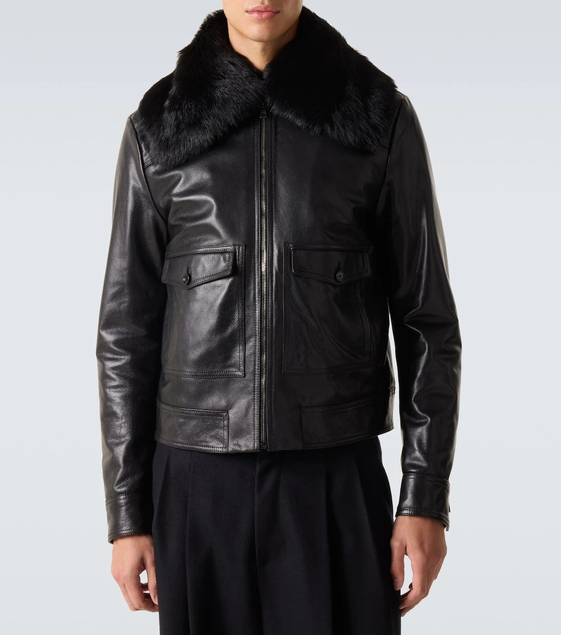 Dolce&Gabbana - Shearling-trimmed leather jacket