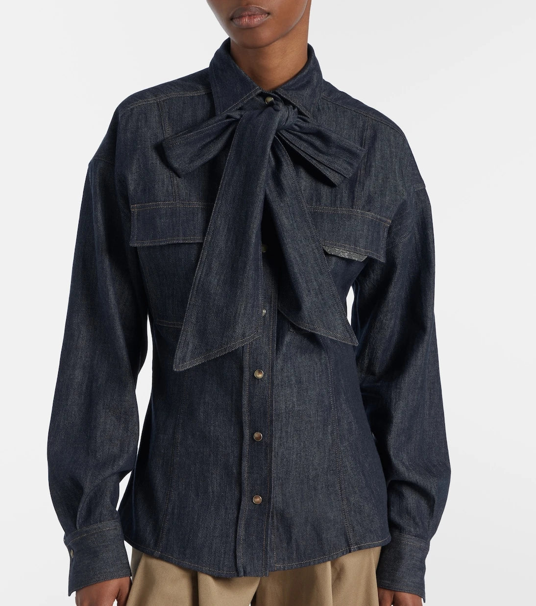 Brunello Cucinelli - Bow-tie cotton blouse