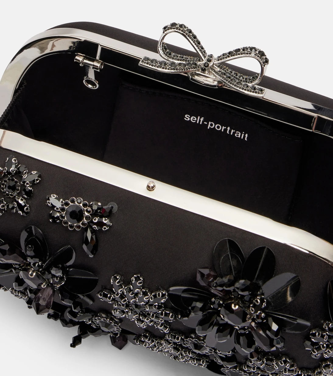 Self-Portrait - Crystal-embellished floral satin clutch