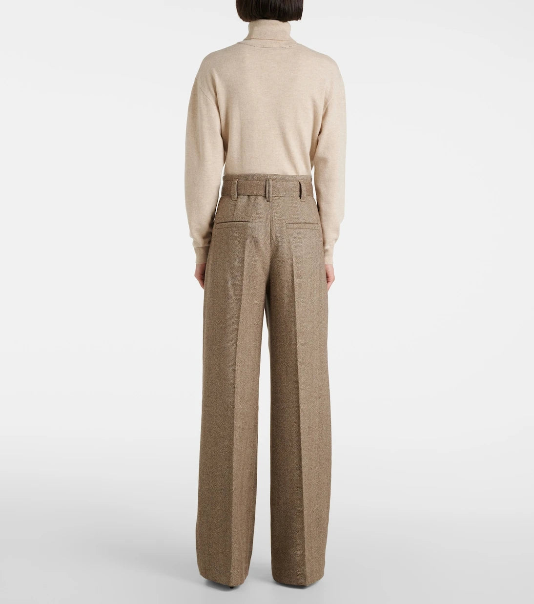 Brunello Cucinelli - Balıksırtı yün karışımı geniş paça pantolon
