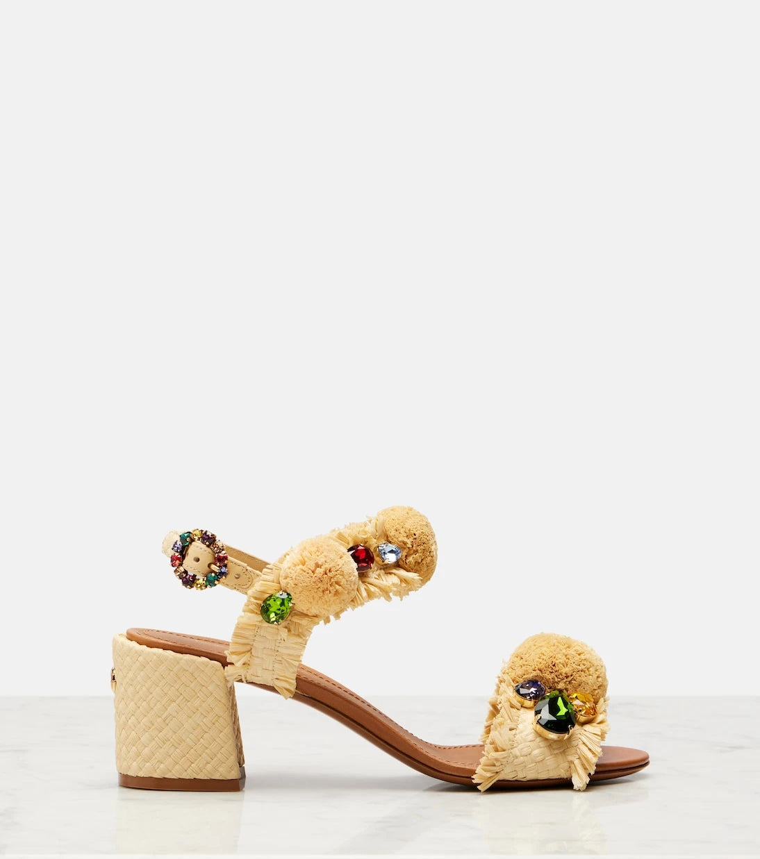 Dolce&Gabbana - Embellished raffia-effect sandals