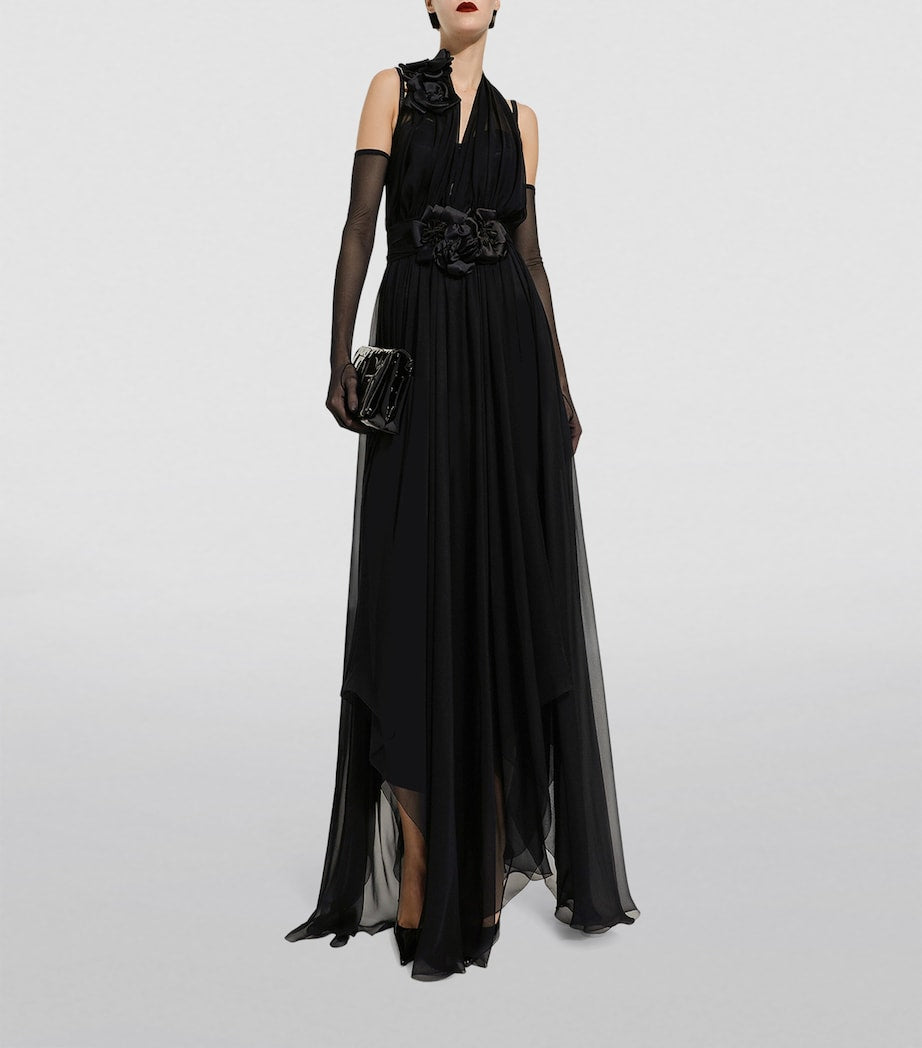 Multi Silk Rose Halterneck Gown