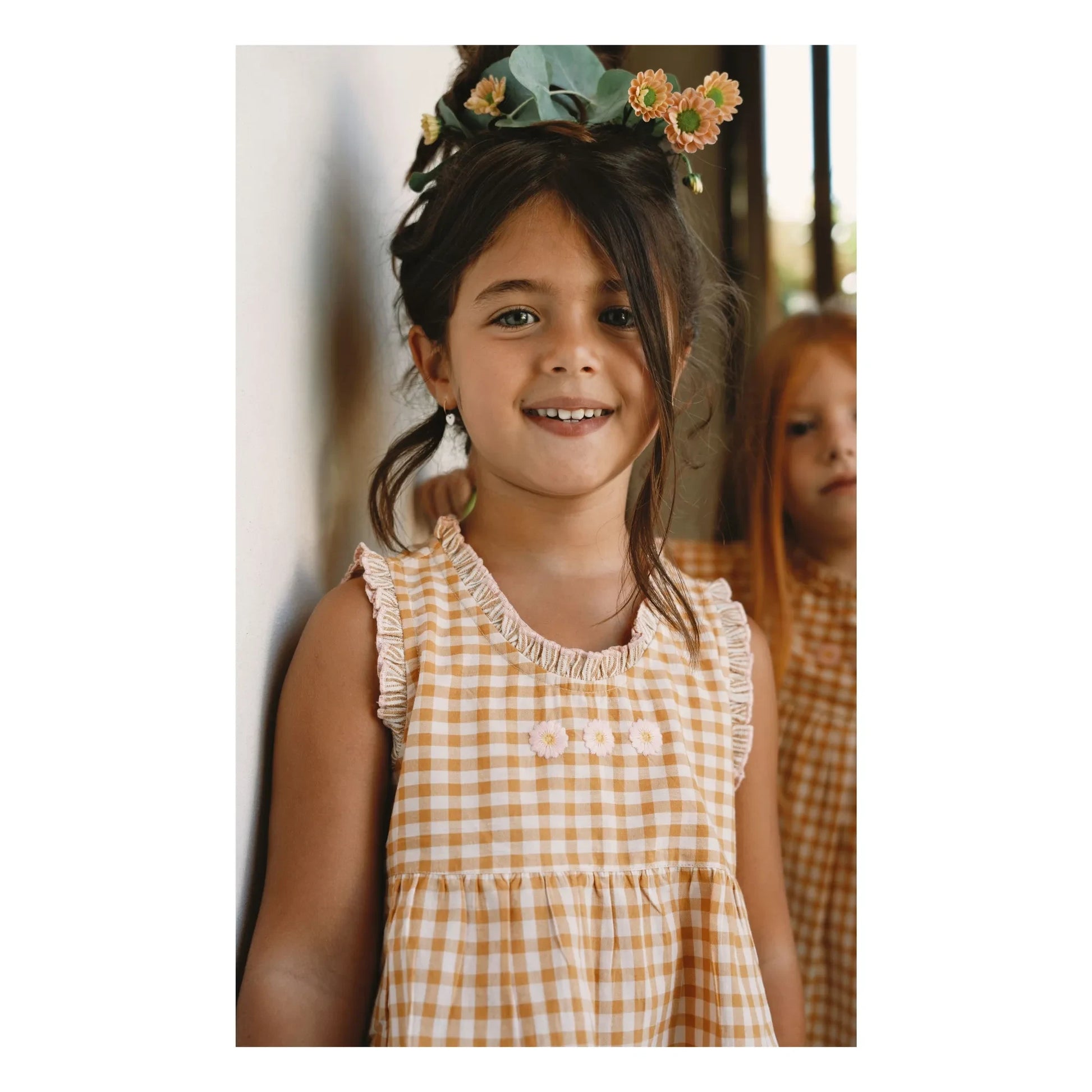 Lilinoa - Top Brodé Esther Carreaux | Caramel