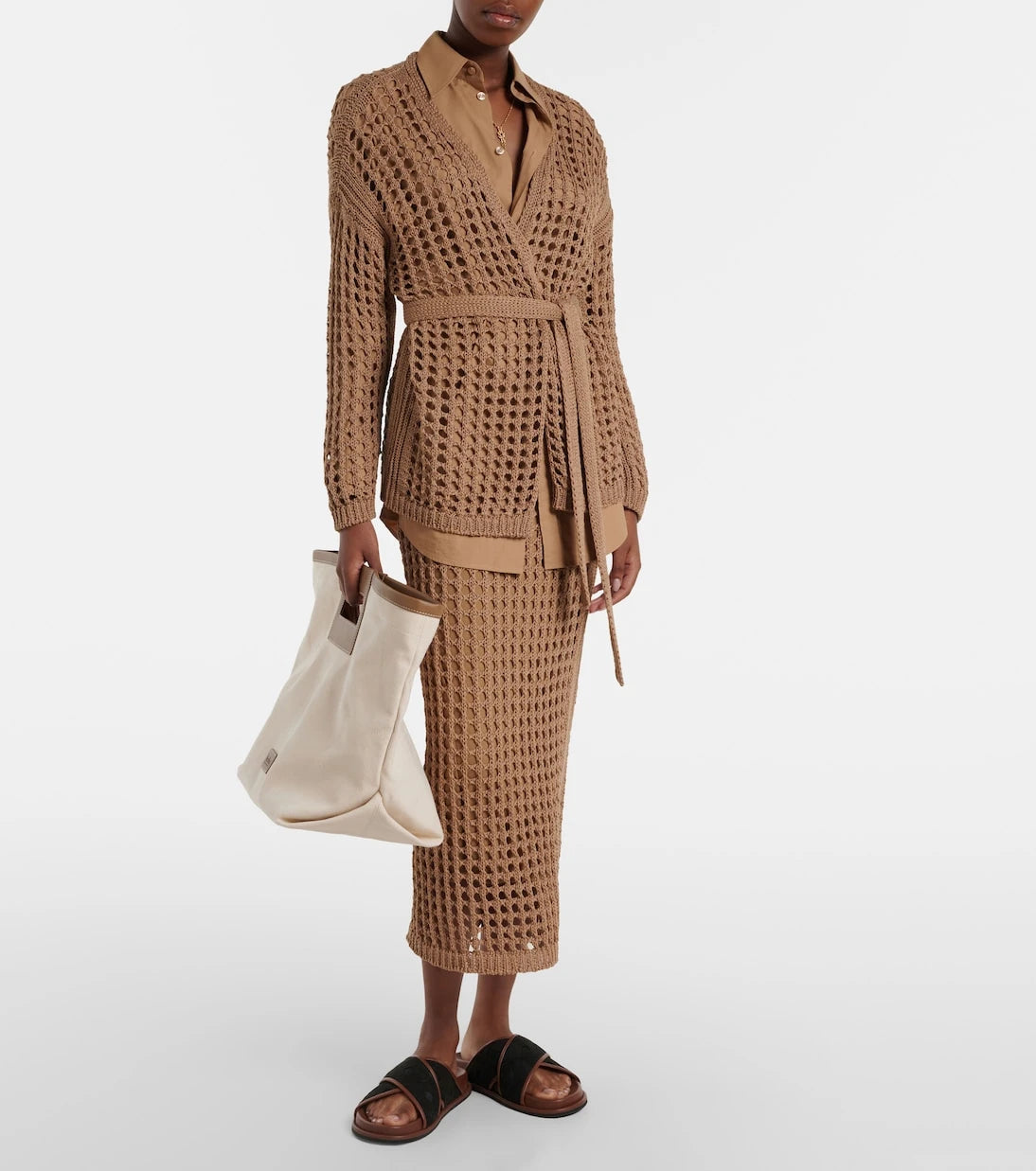 Max Mara - سترة كارديغان جيلو ملفوفة من القطن بنمط محبوك مفتوح