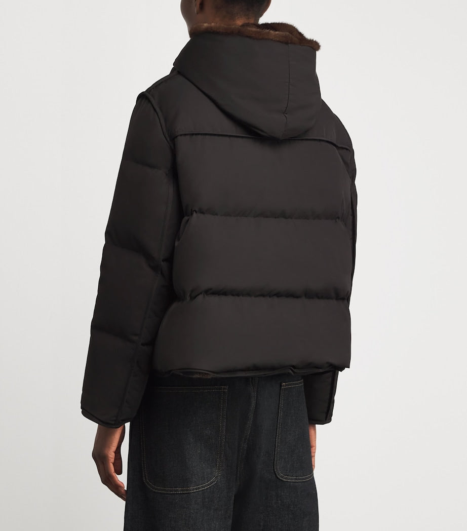 Yves Salomon Black Down-Mink Technical Puffer Jacket (55cm)