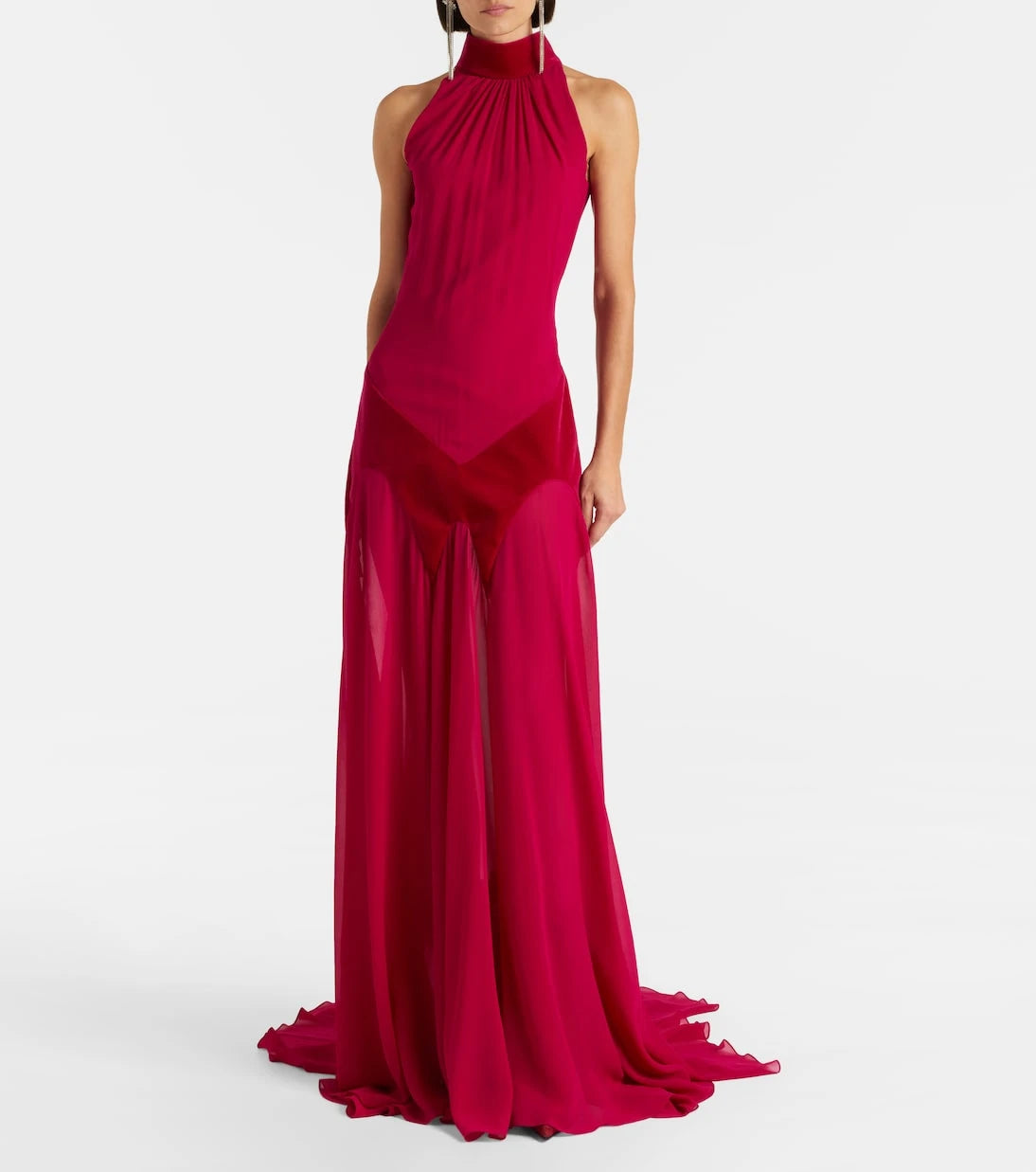 McQueen - Velvet-trimmed silk georgette gown