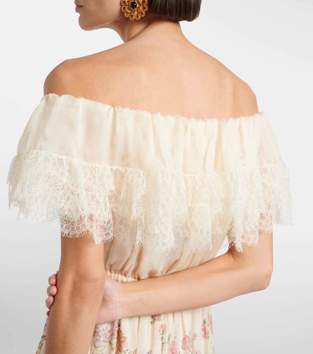 Etro - Lace-trimmed printed off-shoulder silk maxi dress