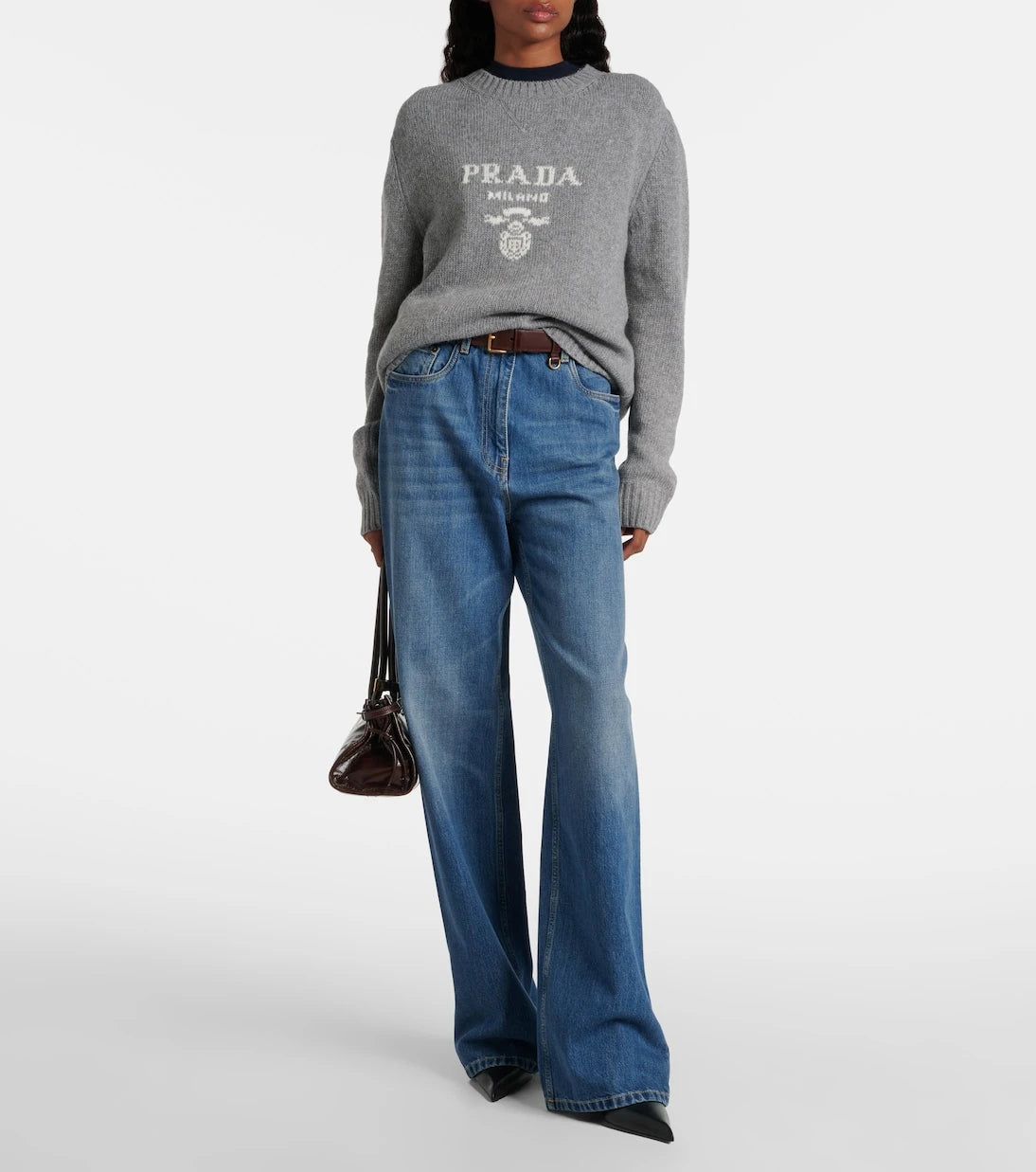 Prada - Logo intarsia wool and cashmere sweater
