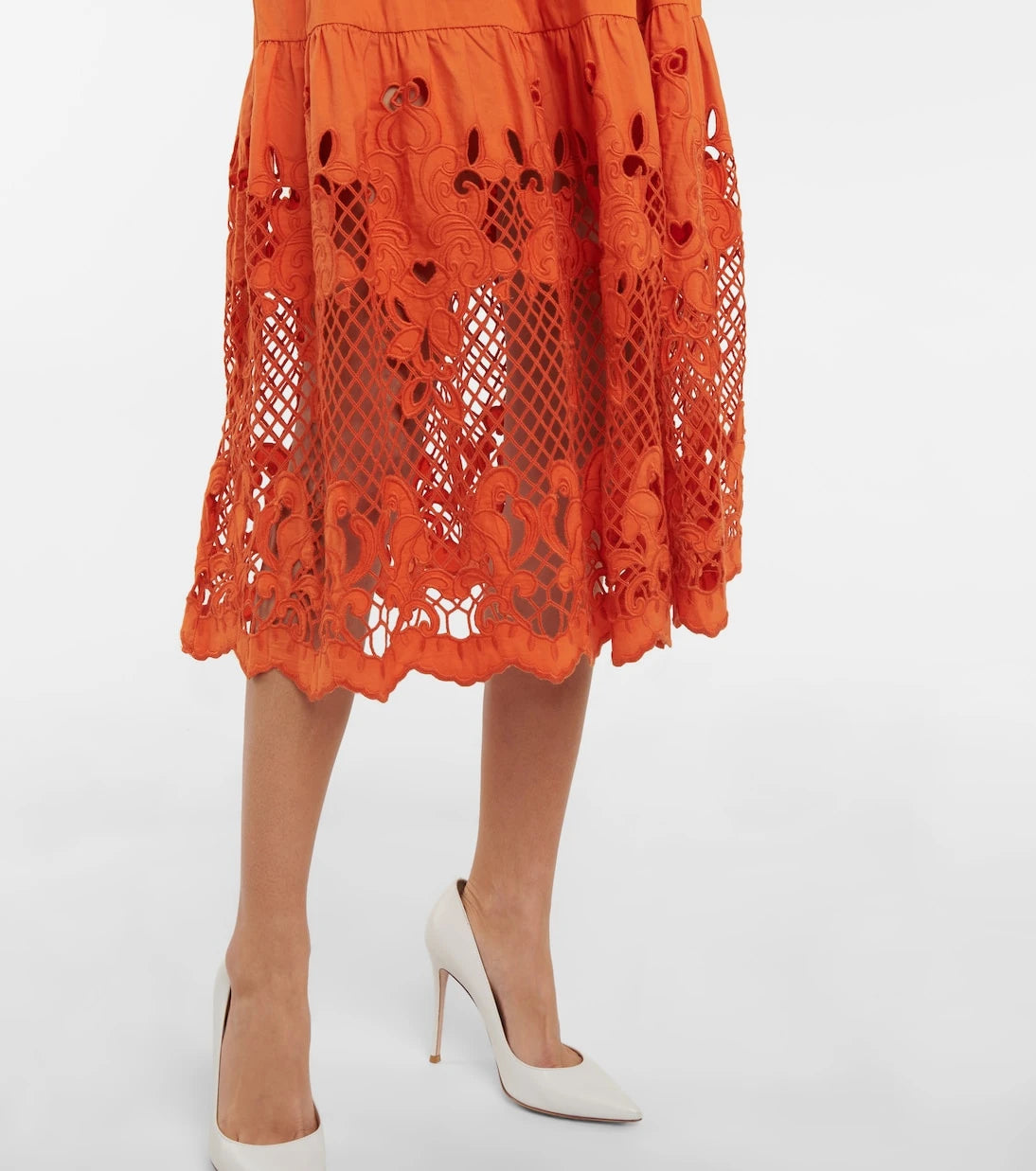 Self-Portrait - Embroidered cotton poplin midi dress