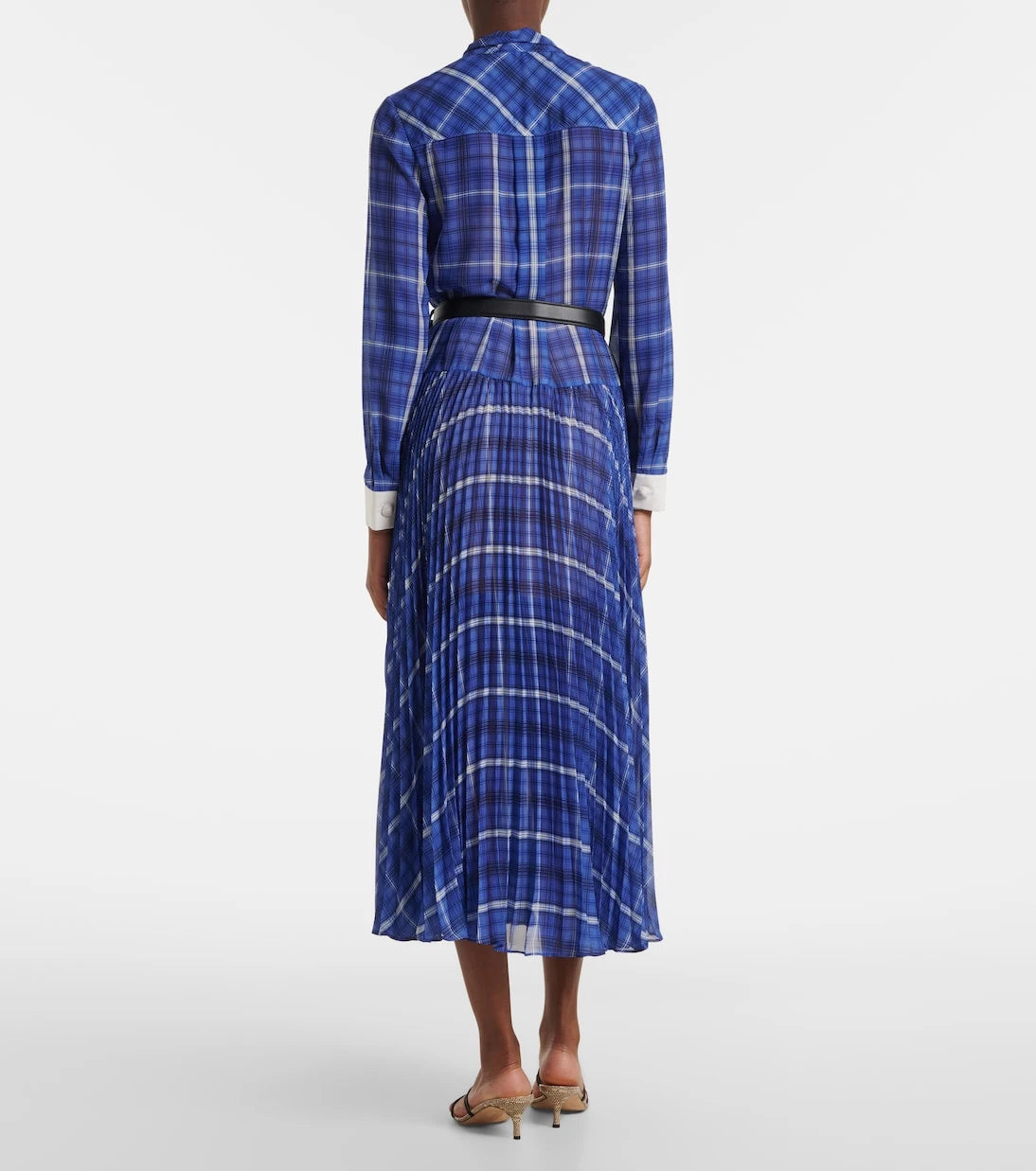 Self-Portrait - Belted checked chiffon midi dress