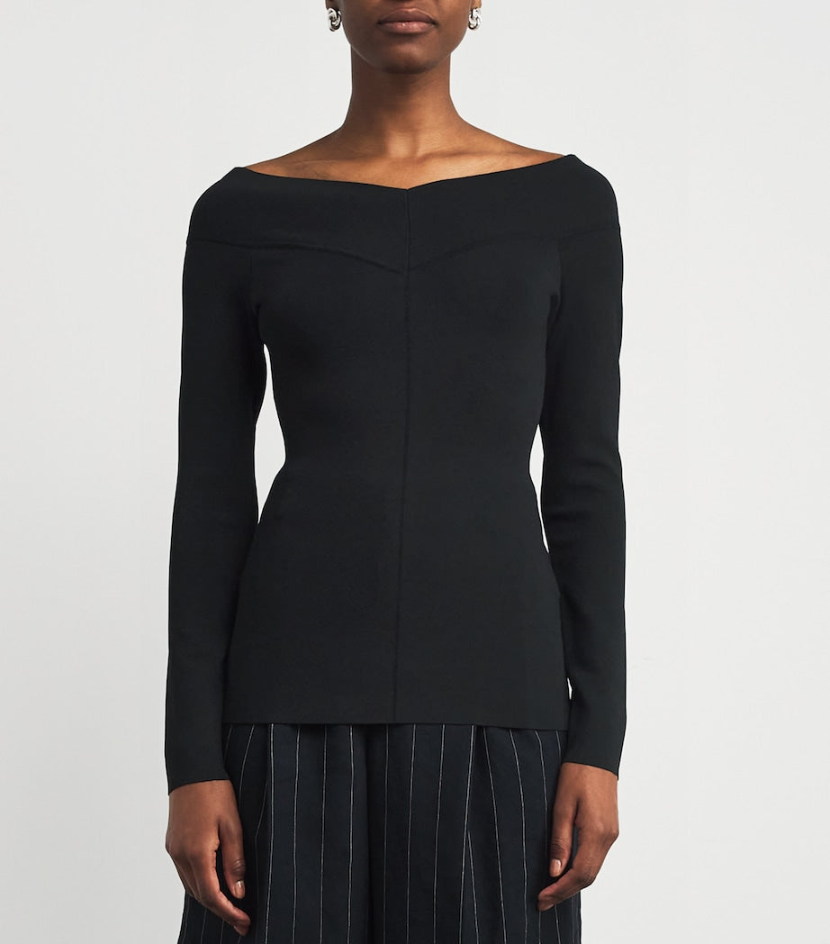 Stella McCartney Black Stretch Knit Off-The-Shoulder Top