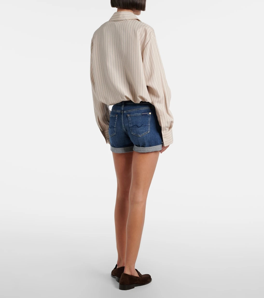 7 For All Mankind - شورت جينز بقصة متوسطة الارتفاع