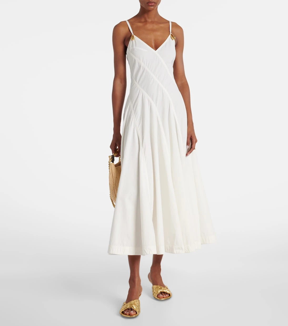 Bottega Veneta - Paneled cotton-blend midi dress