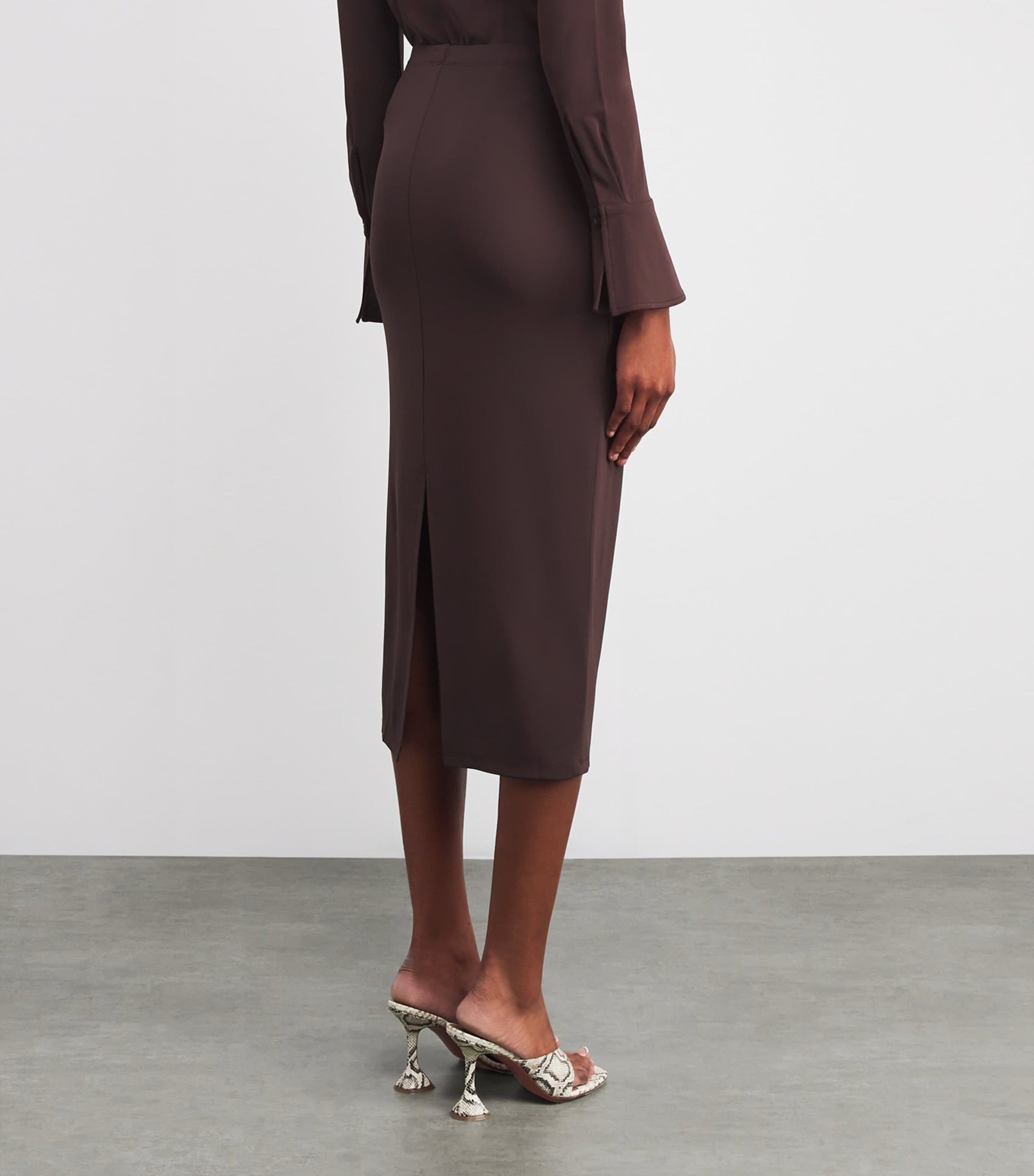 Good American Brown Matte Jersey Midi Skirt