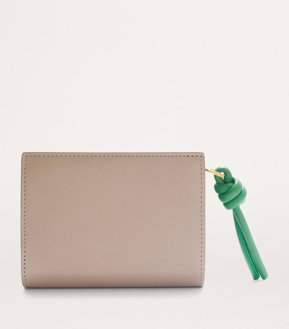 Beige Leather Knot Compact Wallet