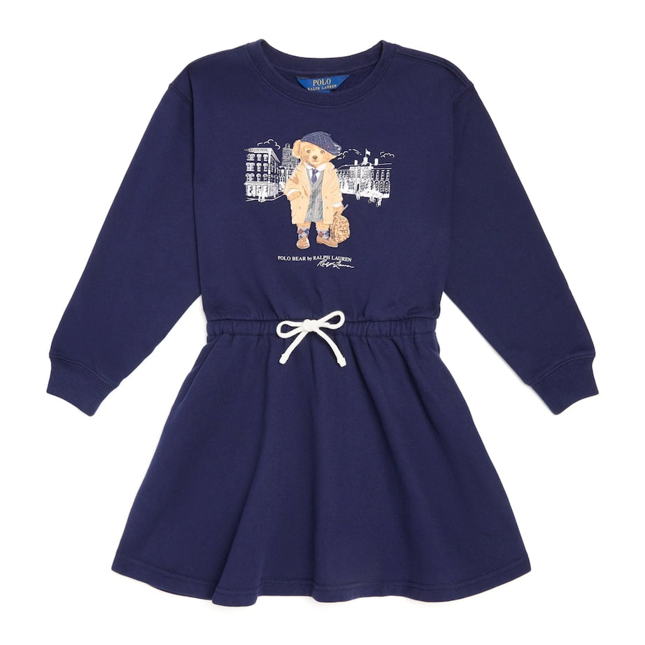 Ralph Lauren Kids Navy Cotton-Blend Polo Bear Sweatshirt Dress (2-7 Years)