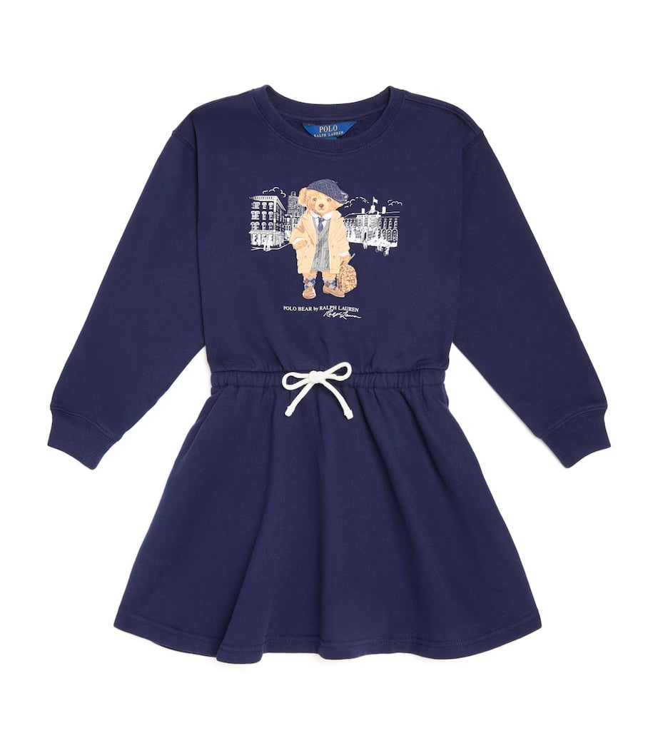 Ralph Lauren Kids Navy Cotton-Blend Polo Bear Sweatshirt Dress (2-7 Years)