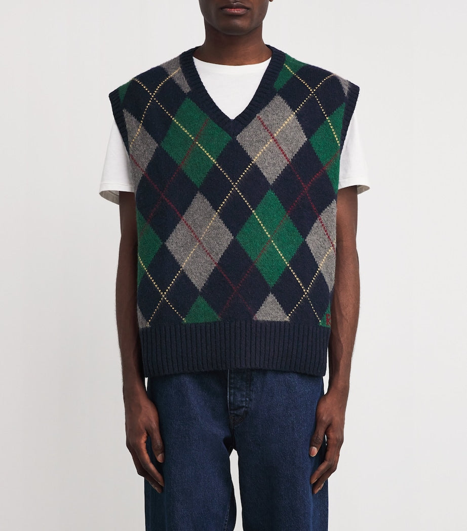 Polo Ralph Lauren Navy Wool-Cotton Big Fit Argyle Sweater Vest