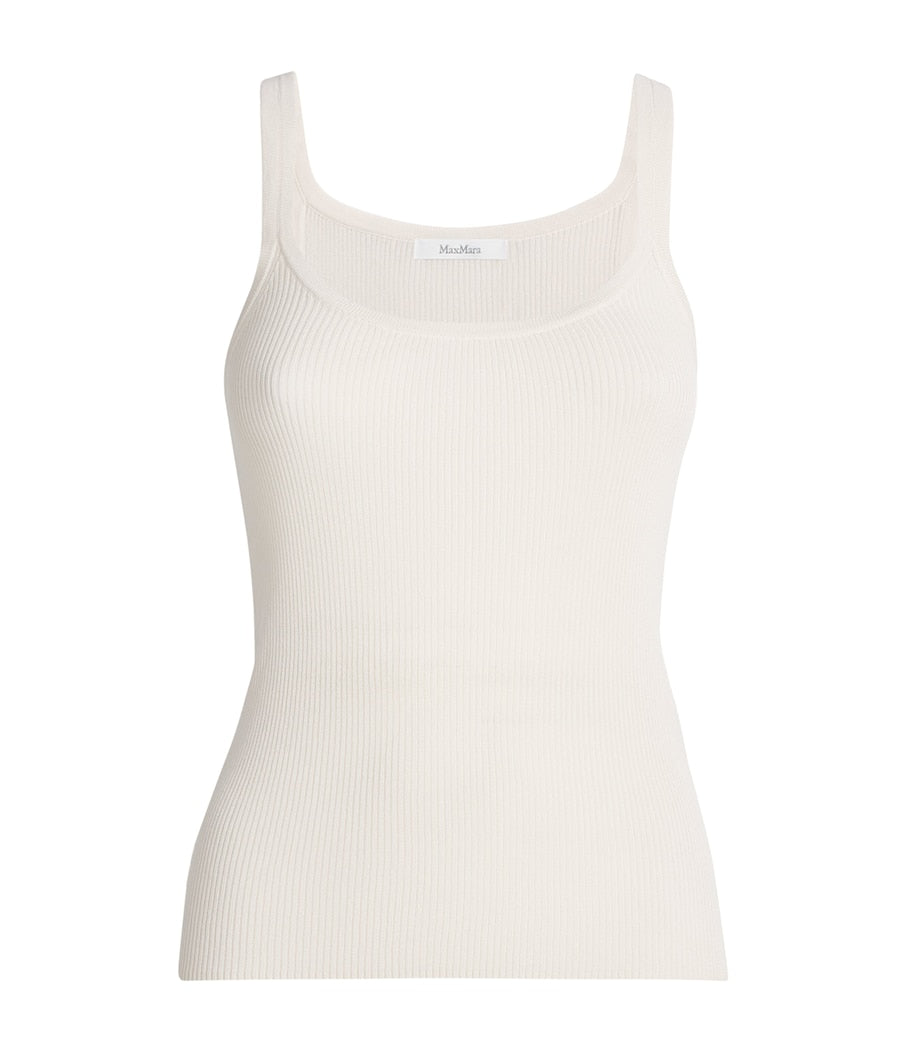 Max Mara White Cotton-Blend Ribbed Tank Top
