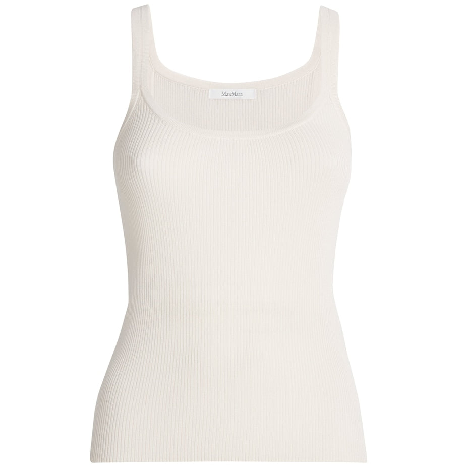 Max Mara White Cotton-Blend Ribbed Tank Top