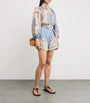 Zimmermann Blue Linen Floral Cascadian Tuck Shorts
