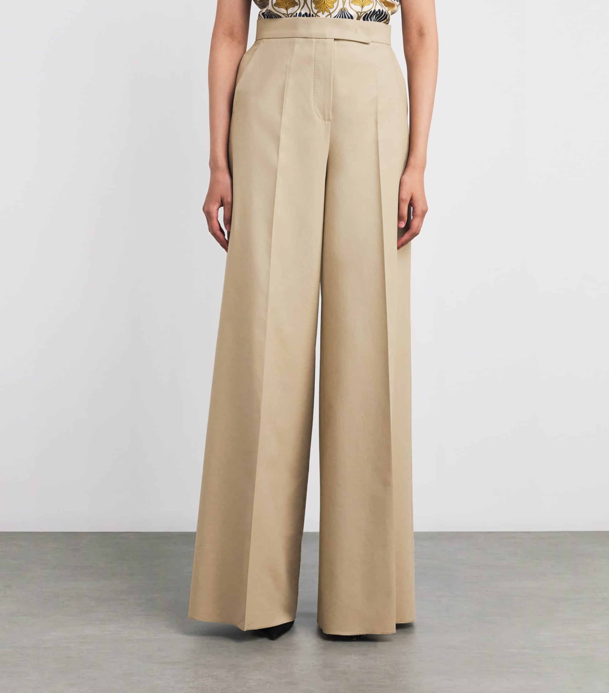 Max Mara Beige Stretch-Cotton Wide-Leg Trousers