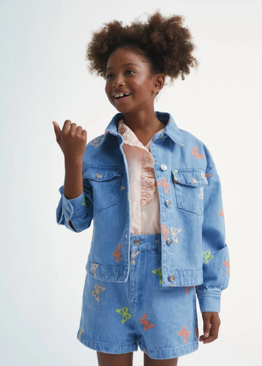The New Society - Burbank embroidered denim shorts