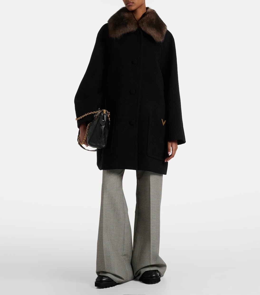 Valentino - Shearling-trimmed virgin wool coat