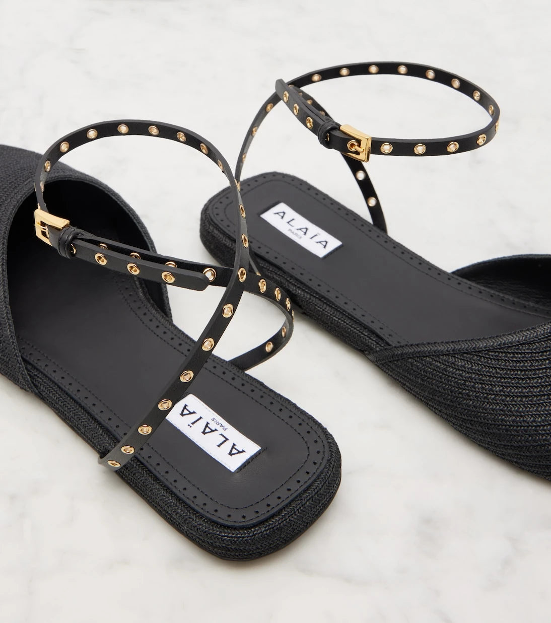 Alaïa - Leather-trimmed slingback flats