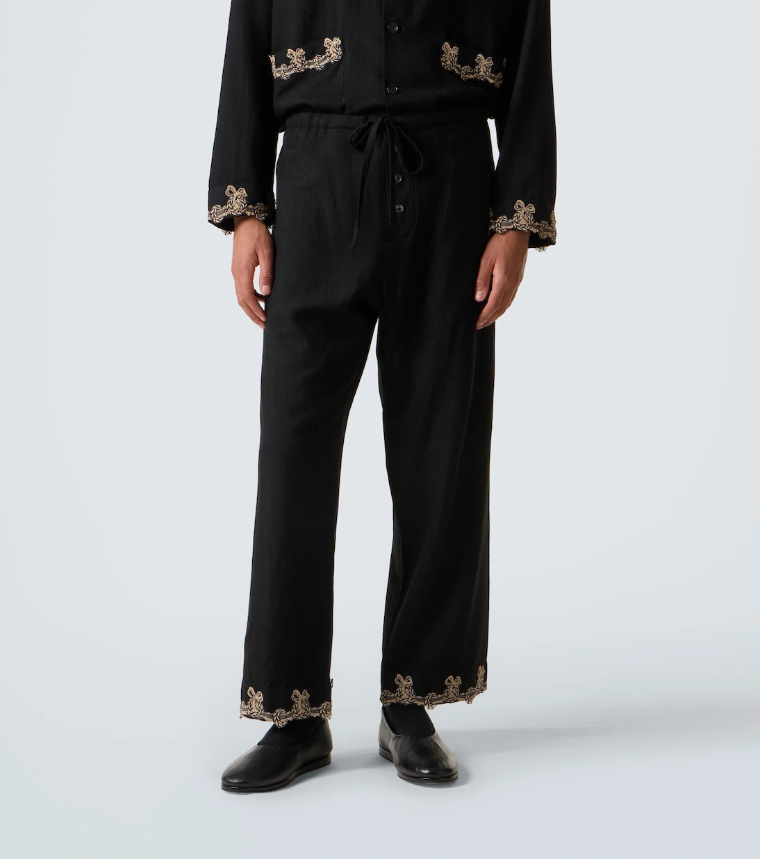 Bode - Laurelist wool flannel wide-leg pants