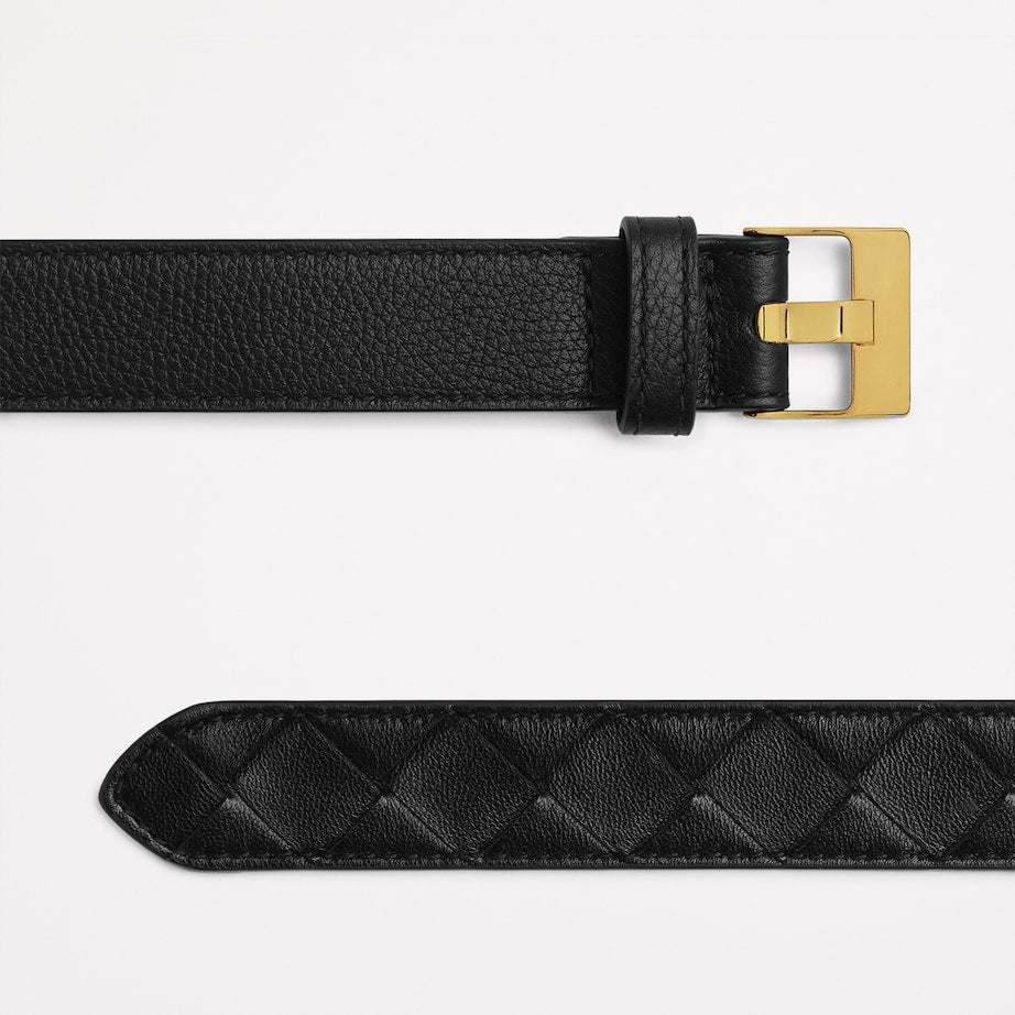 Bottega Veneta Black Leather Intrecciato Weave Belt