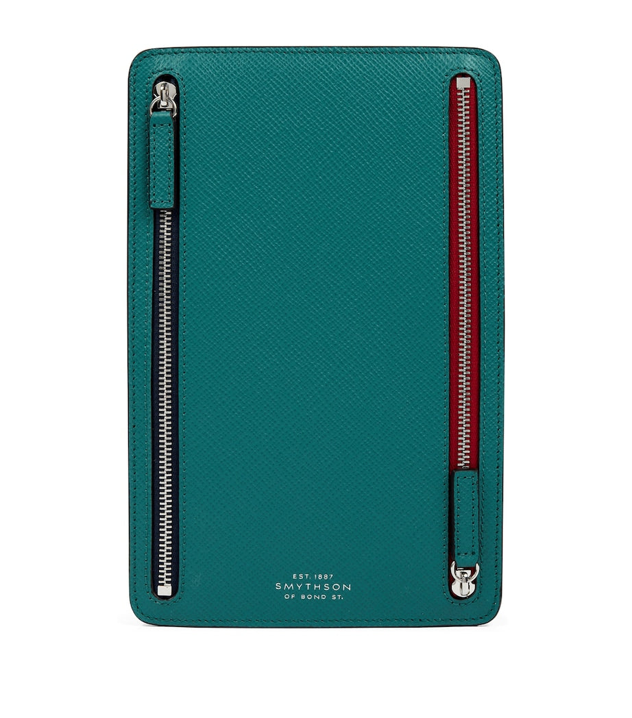 Blue Panama Leather Multi-Zip Wallet