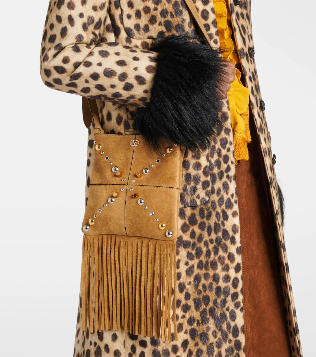 Valentino Garavani - Nellcôte Small fringed suede shoulder bag