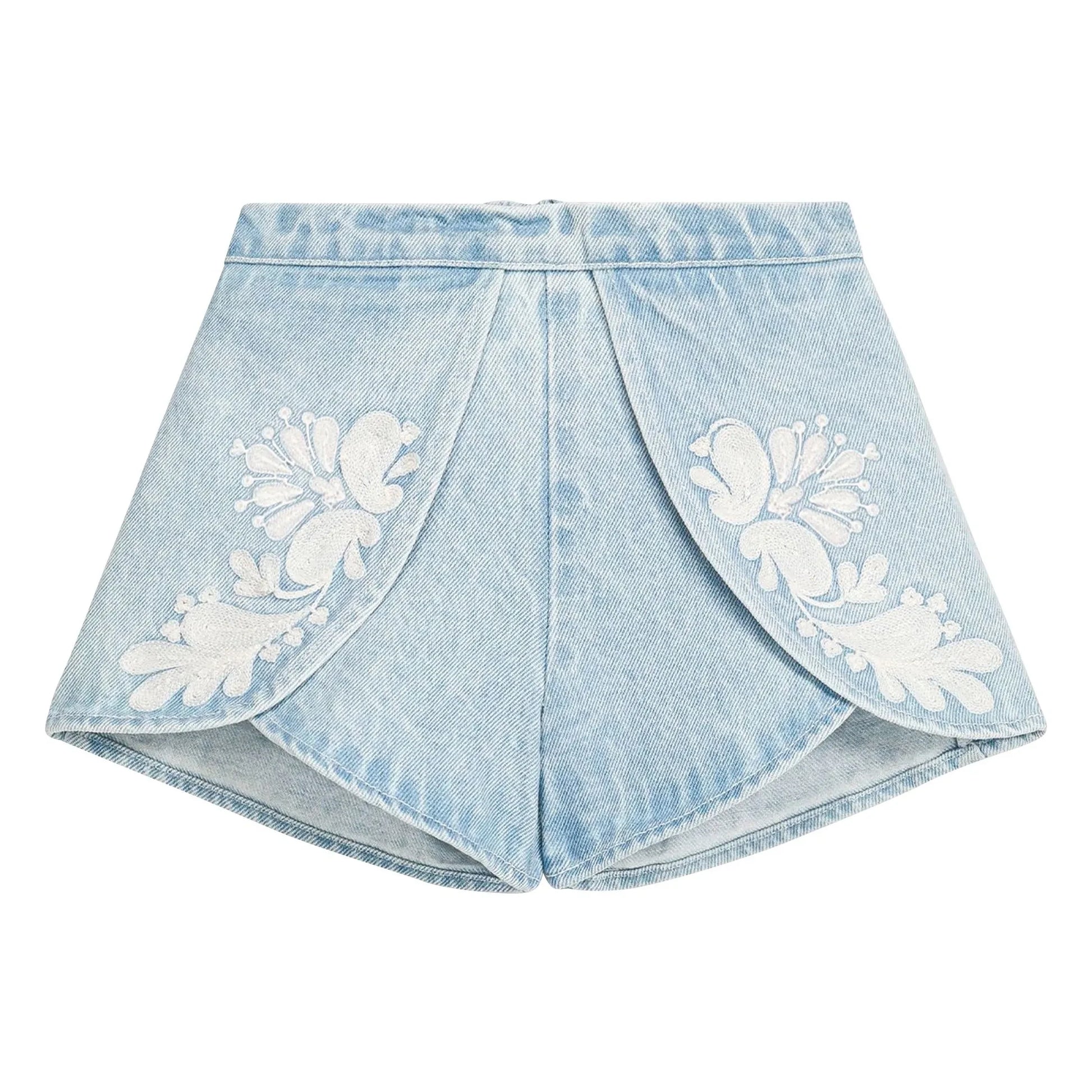 Louise Misha - Embroidered Denim Shorts | Blue