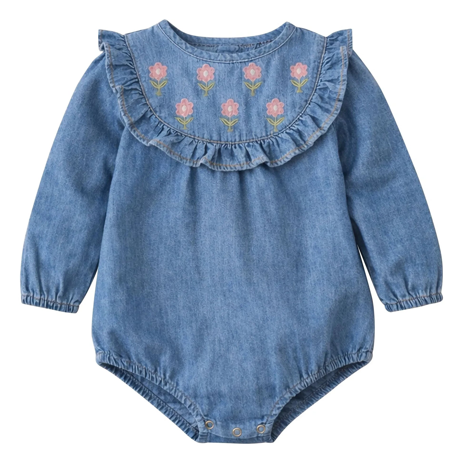 Lililotte - Barboteuse Brodée Bérénice Tencel Coton Bio | Denim blue