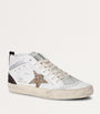 White Leather-Glitter Mid Star Sneakers