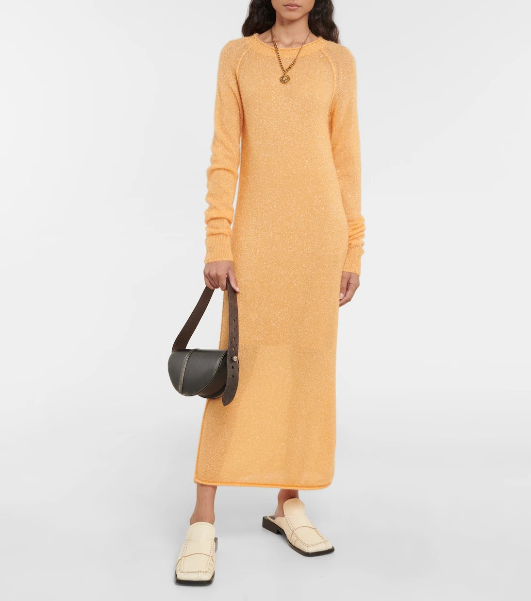 Acne Studios - فستان ماكسي منسوج ميتالك