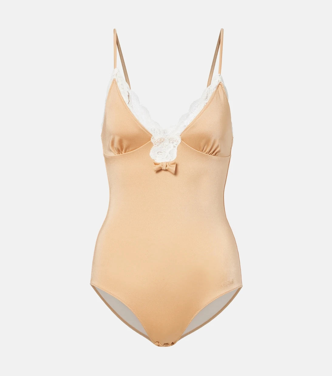 Chloé - Fiyonk detaylı, dantel şeritli bodysuit
