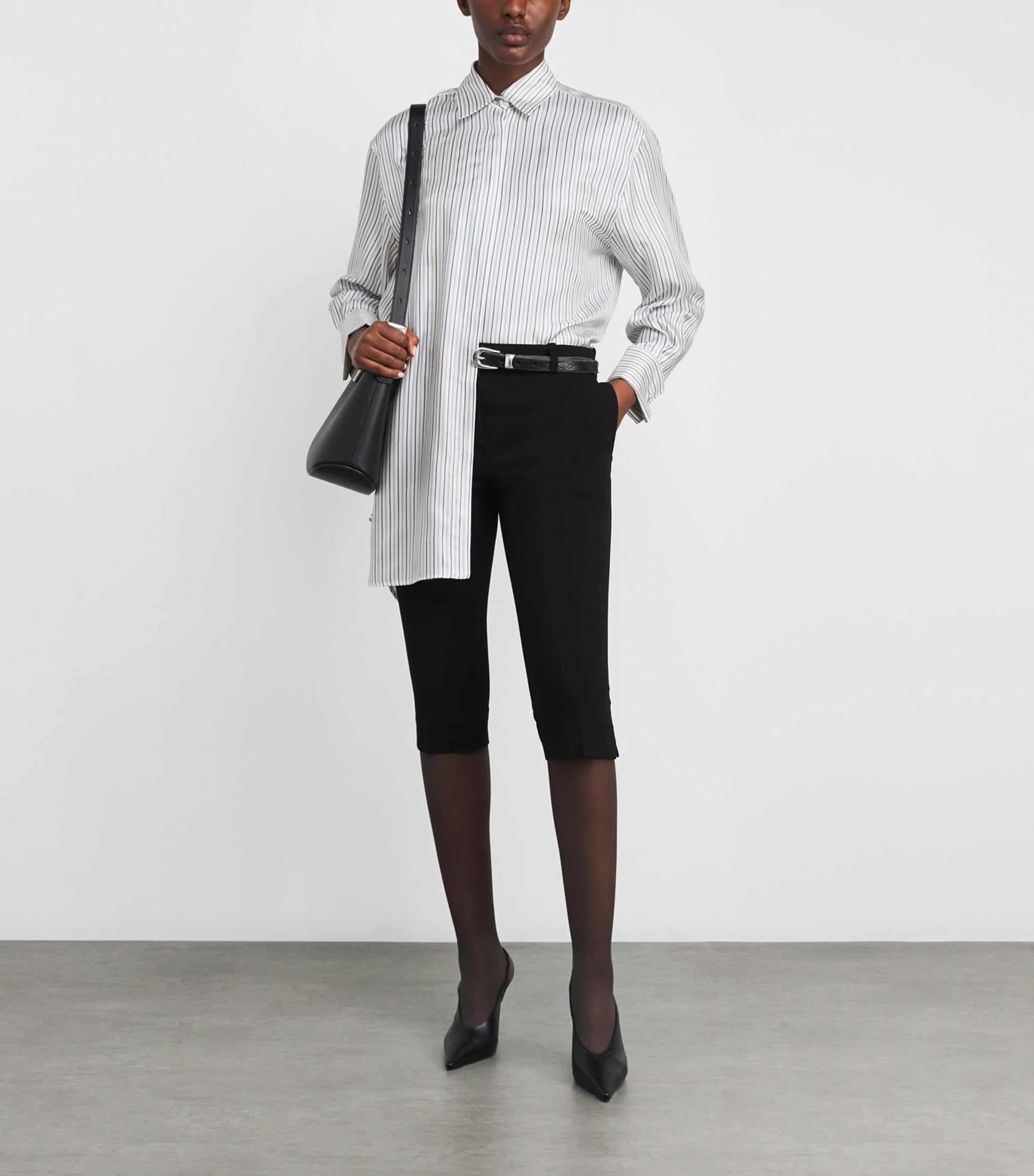 Max Mara White Silk Stripe Mini Shirt Dress