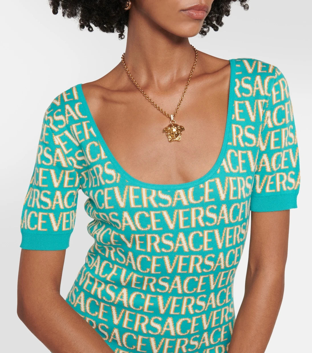 Versace - فستان قصير منسوج بالكامل من Versace
