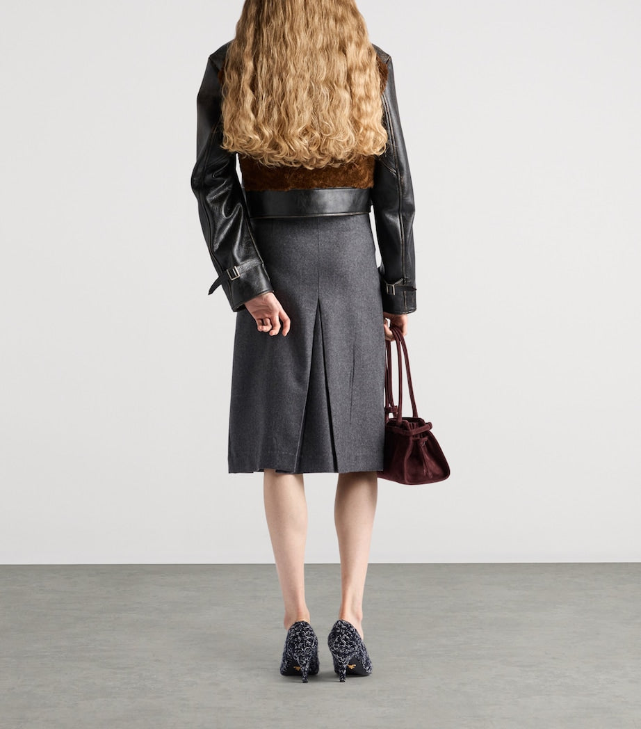 Prada Grey Wool Pleated Midi Skirt