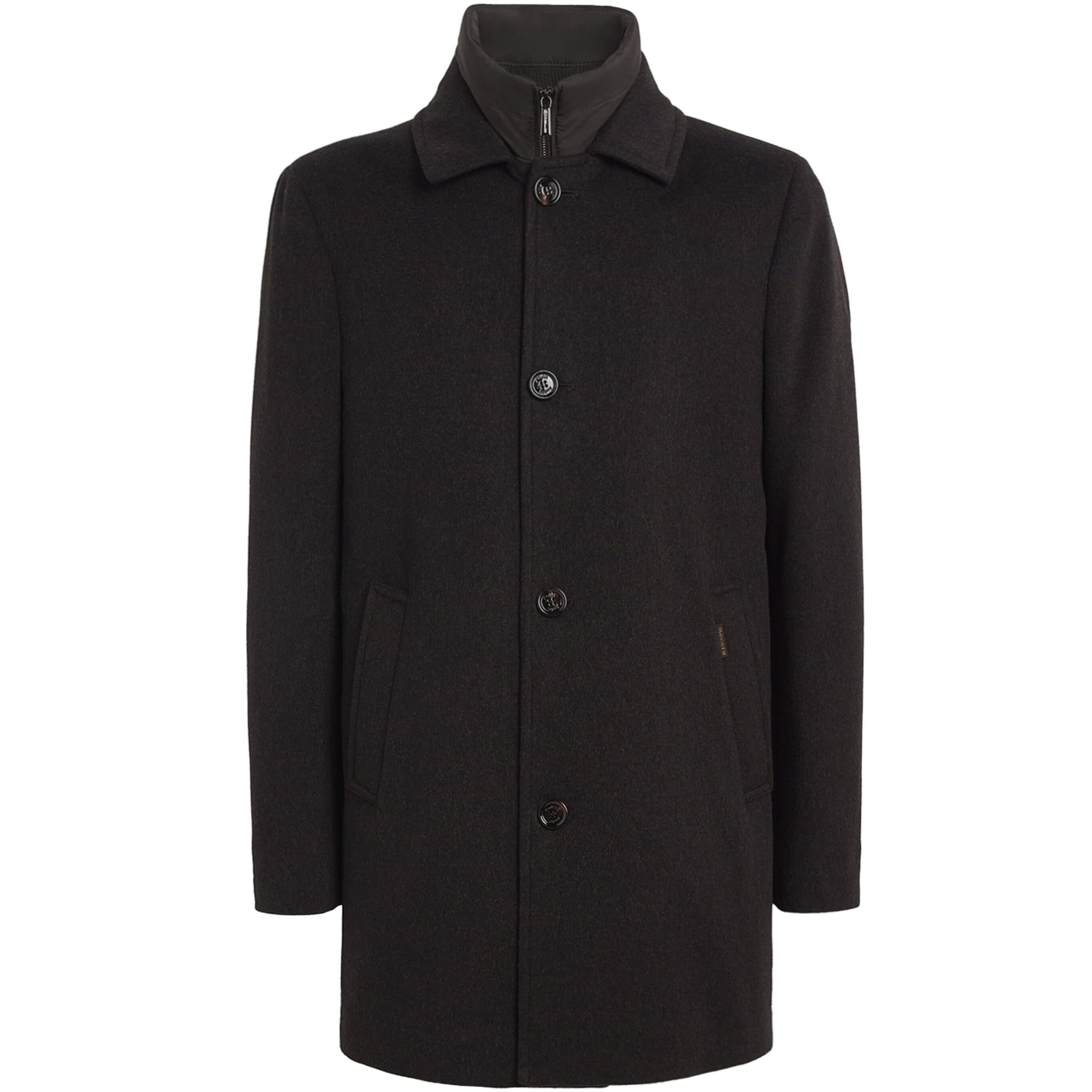 Moorer Grey Wool-Cashmere Fur-Trim Down Overcoat