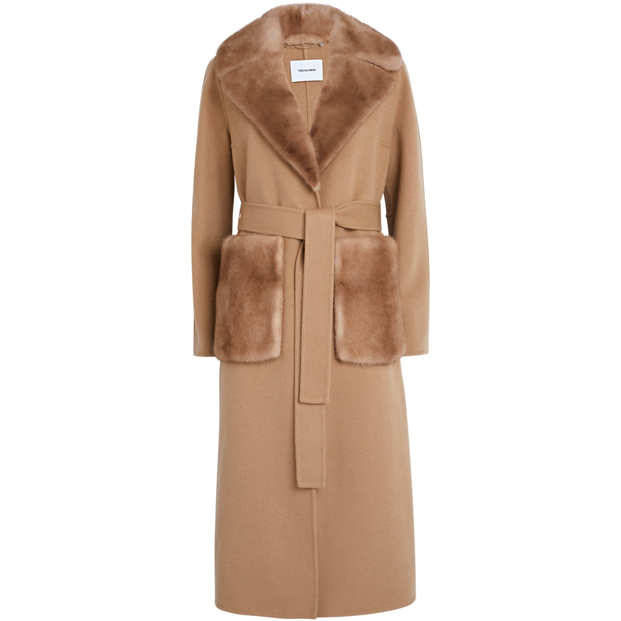 Yves Salomon Beige Cashmere-Wool Fox Fur-Trim Coat