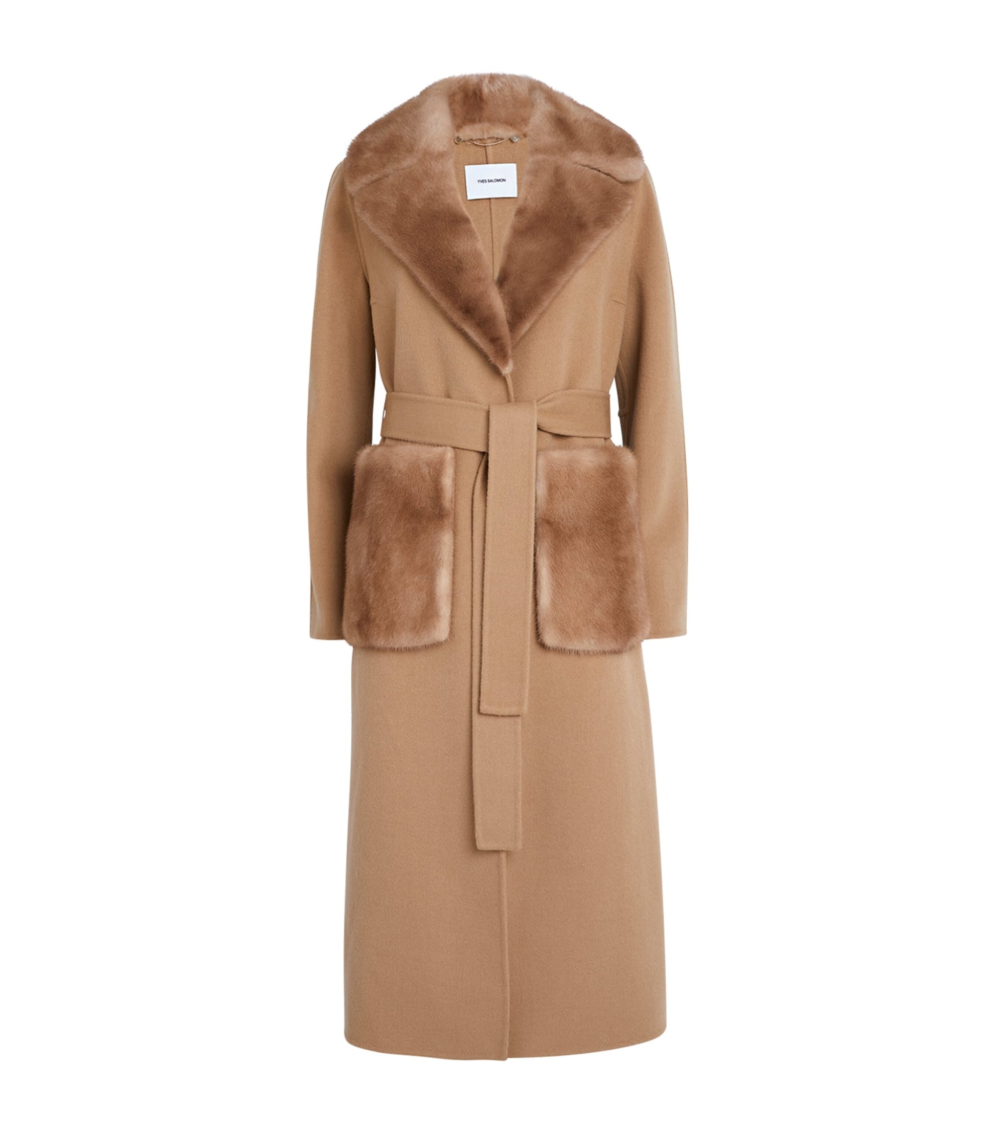 Yves Salomon Beige Cashmere-Wool Fox Fur-Trim Coat