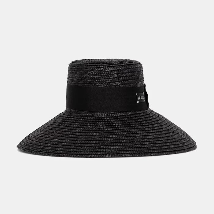 LE SH KA geniş siperli kadın şapka Black Straw Veil