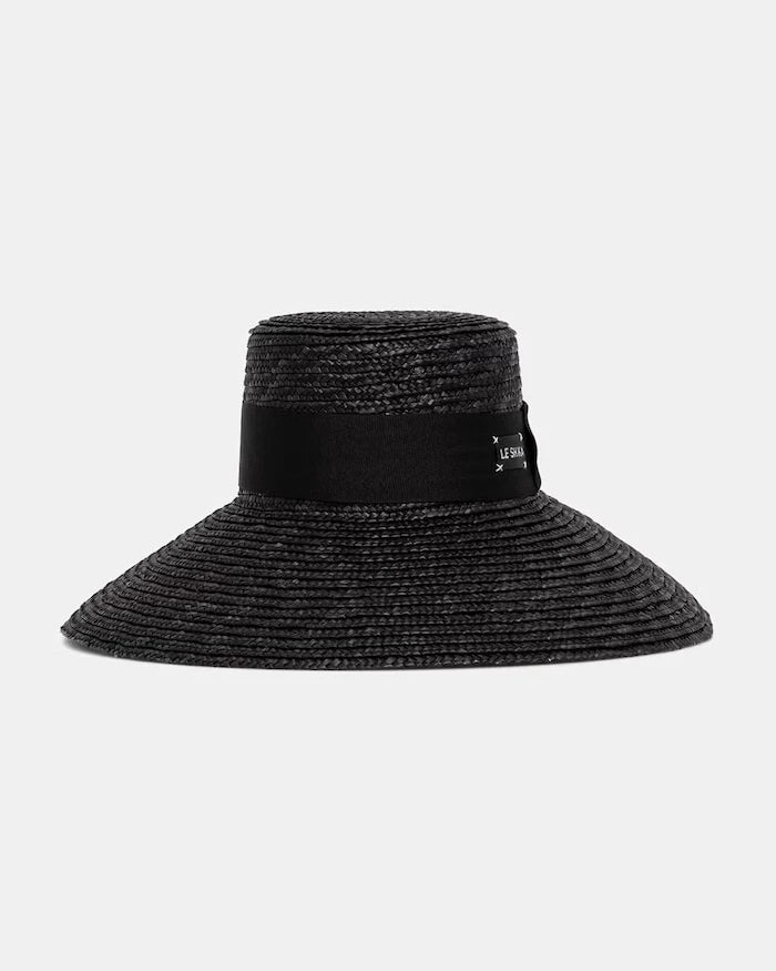 LE SH KA geniş siperli kadın şapka Black Straw Veil