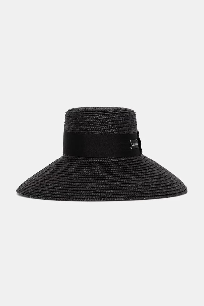 LE SH KA geniş siperli kadın şapka Black Straw Veil