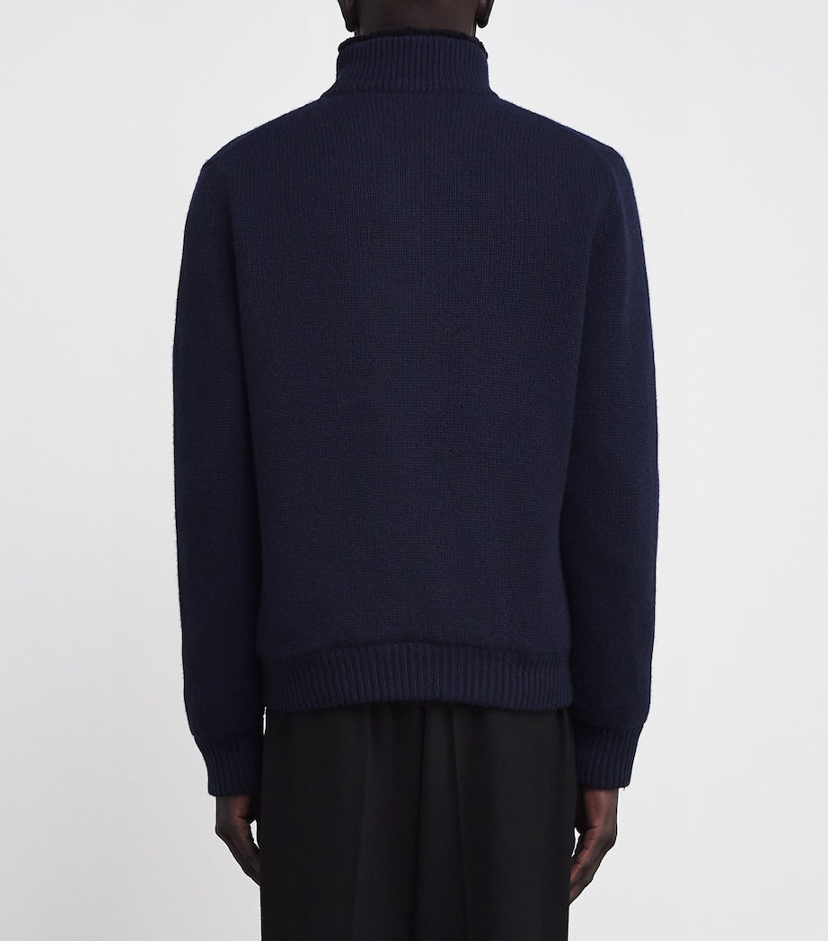 Cashmere Fur-Lined Zip-Up Cardigan