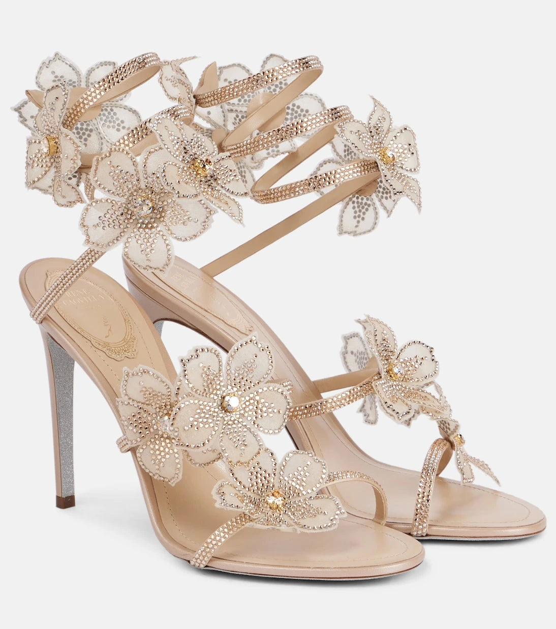 Rene Caovilla - Cleo 105 floral-appliqué satin sandals