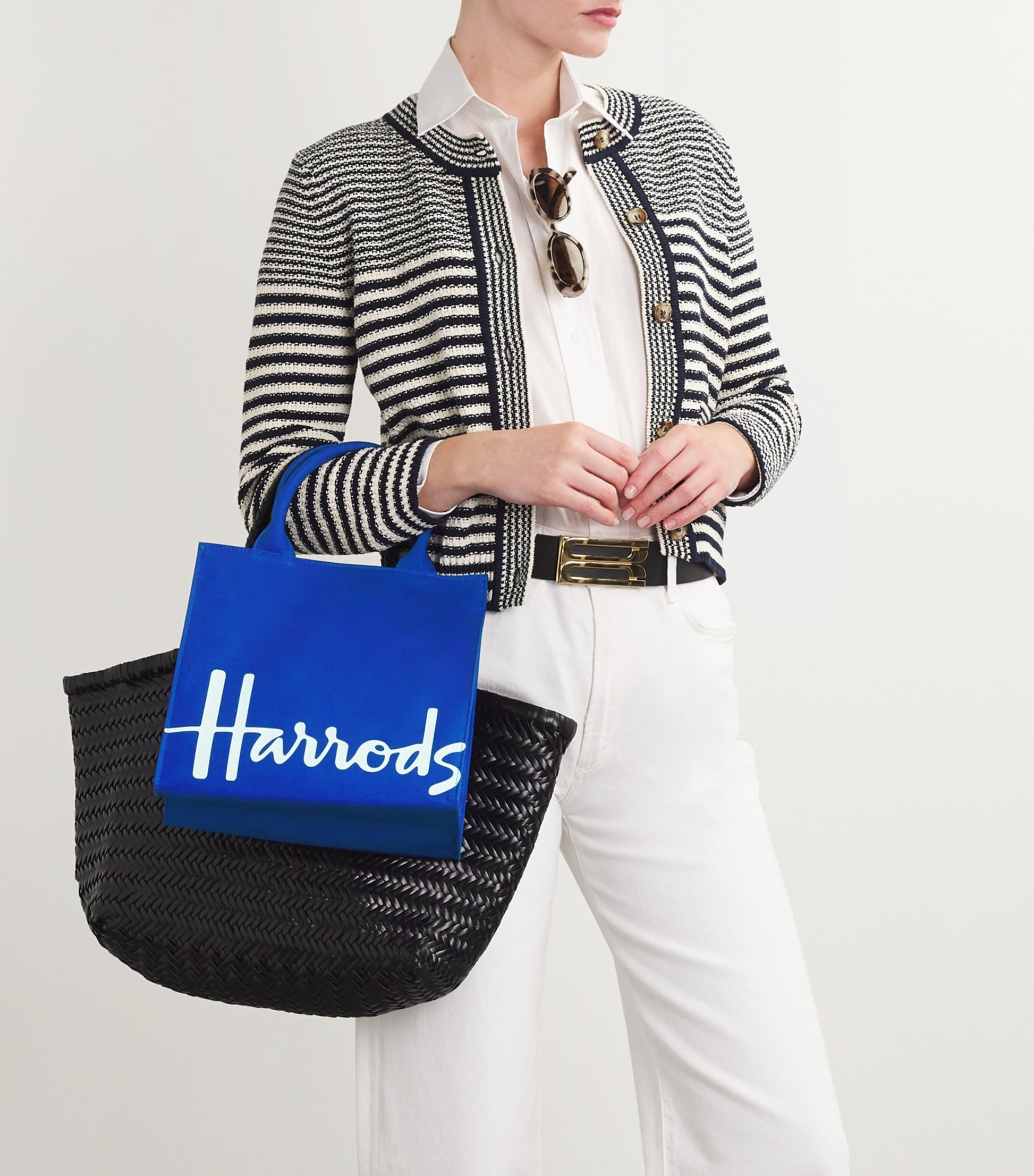 Harrods Blue Small Cotton Logo Tote Bag
